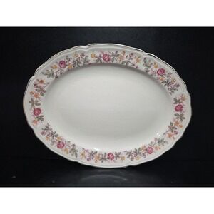Edwin Knowles China Pink & Yellow Floral Rim Oval Serving Platter, Vintage Tray